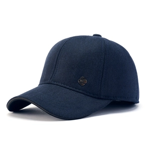 Men's navy blue cotton baseball cap with sport metal logo and curved brim profile