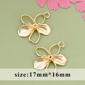 Golden flower-shaped 17mm pendant for DIY earring making with 4-petal hollow design