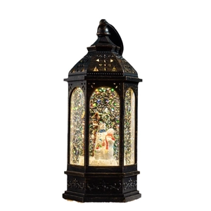 Bronze Christmas snow globe lantern with snowman scene and glowing glitter decoration