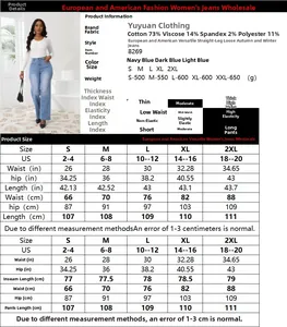 Tableau des tailles détaillé pour jean droit taille haute avec détails du tissu