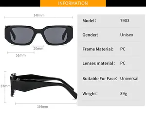Size chart showing dimensions for square frame sunglasses with model 7903 specifications