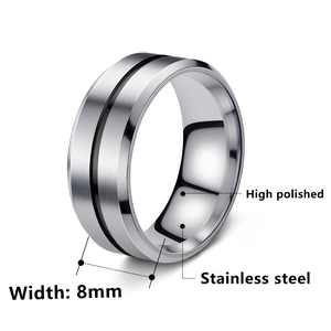8mm silver stainless steel ring for men with high polished inner and brushed finish exterior