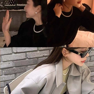 French Retro Artificial Pearl Necklace Elegant Faux Artificial Pearl Clavicle Chain Adjustable Alloy Extension Chain Women High End Style
