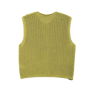 Detailed view of the yellow-green knitted mesh vest showing the intricate woven texture