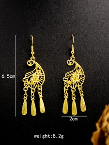 Ethnic peacock earrings with gold tassel pendants measuring 6.5cm long and 2cm wide