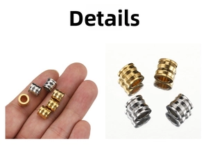 Macro view of gold and silver cylinder beads showing textured groove details for DIY