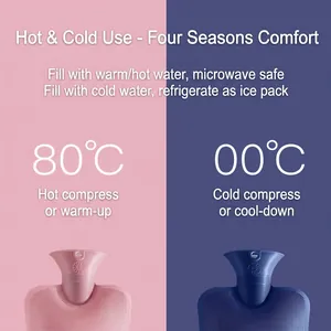Pink and blue PVC hot water bottles with non-slip texture for hot and cold therapy