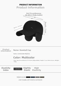 Detailed size specifications for winter men's warm baseball cap with ear flaps