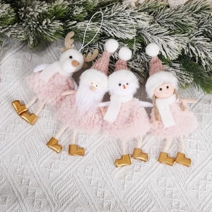 Christmas Hanging Pendants Pink Knitted Hat Plush Santa Snowman Reindeer Girl Doll Ornaments Holiday Home Decor