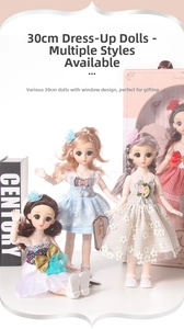 Detailed view of 30cm articulated dress-up dolls in elegant lace gowns for girls