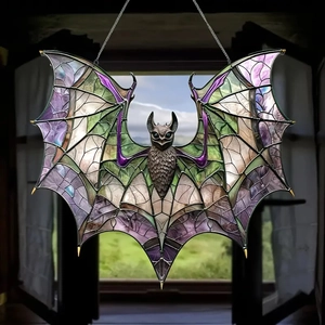 Acrylic bat suncatcher with colorful stained glass texture for Halloween window hanging