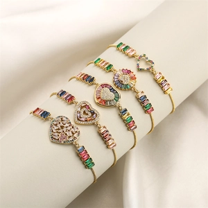 Heart Shape Bracelet Copper Colorful Zirconia Adjustable Sliding Clasp Rainbow Fashion Jewelry For Women Daily Wear Wedding Gift