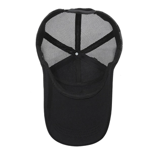 Men's breathable black mesh trucker hat with curved brim for outdoor sun protection