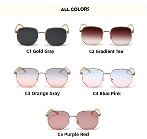 Collection of oversized square sunglasses in five colors with stylish gold metal frames