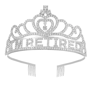 Silver crystal retired crown with I'M RETIRED text for party costume and gifting