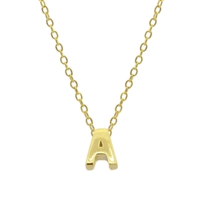 Macro shot of gold plated sterling silver necklace with uppercase letter A pendant