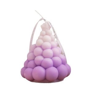 Purple gradient bubble Christmas tree scented candle with decorative best wishes ribbon