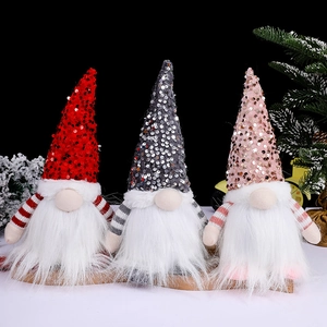 Christmas Gnome Doll Sequin Hat Glowing Rudolph Faceless Plush Ornament LED Light Up Desktop Decoration Holiday Party
