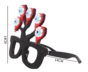 Detailed side view of Halloween glasses with 14cm dimensions and five bleeding eyeball decor