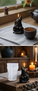 Detailed wolf head silicone mold for DIY candles with wave textures and high precision