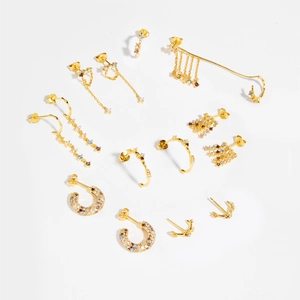 Luxurious S925 sterling silver gold earrings set with colorful zircon stones