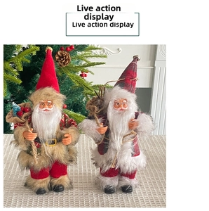 Detail of 9-inch Santa Claus figurines with glasses, sack of pinecones and festive berries