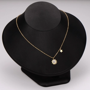 18K gold stainless steel sunflower necklace with crystal pavé and star pendant charms