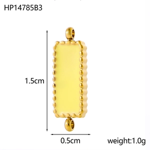 Rechteckiger gelber Emaille Anhänger mit goldenem Perlenrahmen, 1,5cm mal 0,5cm groß