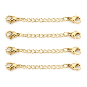 Set of four gold stainless steel extension chains with dual lobster clasps for DIY jewelry