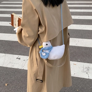 Cute white crochet duck crossbody bag with blue scarf for women and kids casual wear