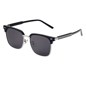 2025 Men's polarized semi-rimless sunglasses with silver metal frame and black browline