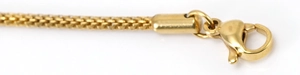 Detailed close-up of 18K gold plated stainless steel snake chain and lobster clasp