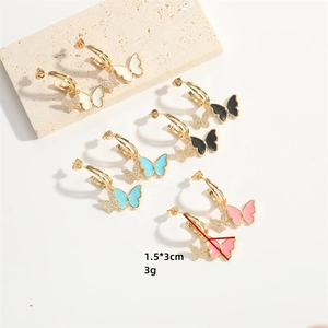 Colorful bow drop earrings with enamel and zircon stones, available in four colors