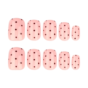 Short square light pink press-on nails with black polka dots, 10-piece nail set