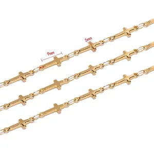 Golden stainless steel cross chain for necklaces and bracelets with 5mm wide links