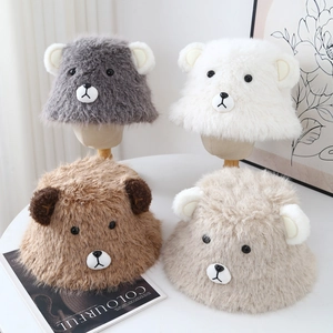 Chapeau bob d'hiver en peluche avec oreilles d'ours, fausse fourrure épaisse et chaude