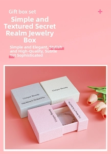Detail of drawer-style jewelry gift boxes in pastel colors with Unique Beauty logo