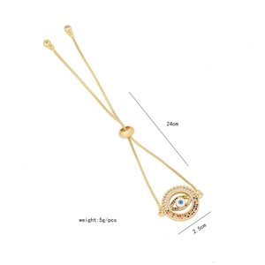 Detailed size specifications for the gold evil eye bracelet with colored zircon stones