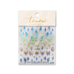 Adesivi per unghie a farfalla argento laser con motivi a stella per nail art design