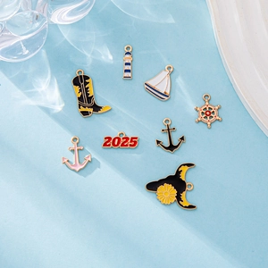 Set of 8 nautical alloy charms featuring lighthouse, rudder and 2025 tags for DIY jewelry