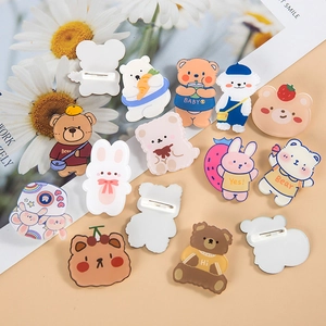 Cute acrylic cartoon bear pins and pins for bags in adorable hand-drawn style