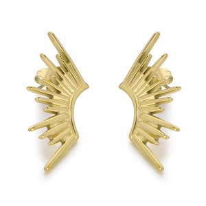 Modern sunburst 18k gold plated titanium steel earrings with radial geometric lines