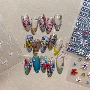 Nail Art Stickers Self Adhesive Japanese Style Floral Grid Abstract Lines DIY Manicure Decoration For Women Girls
