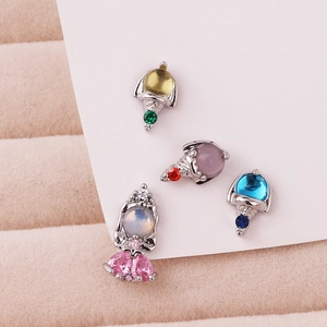 Set of four 925 silver needle earrings with colorful micro-set geometric zircons