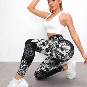 Women's High Waist Mandala Print Yoga Pants Peach Hip Lift Tummy Control Fitness Leggings Nylon Spandex Athletic Bottom
