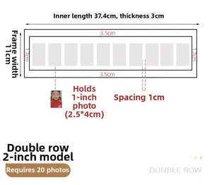 Detail showing 20-slot rectangular collage frame dimensions for 1x1.5 inch baby photos