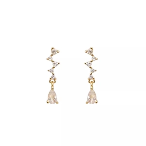 Elegant gold drop earrings with zircon teardrop crystal and shimmering micro-diamonds