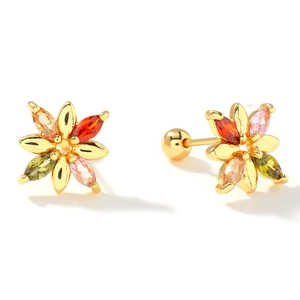 Boucles d'oreilles fleurs colorées avec cristaux marquise et fermoirs à vis sécurisés