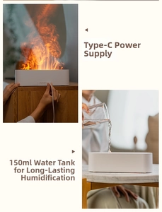Detail of 150ml water tank filling and Type-C plug-in for flame aroma diffuser