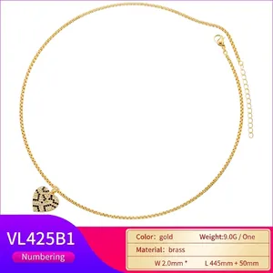 Elegant gold-plated brass necklace with leopard print heart pendant and box chain for women